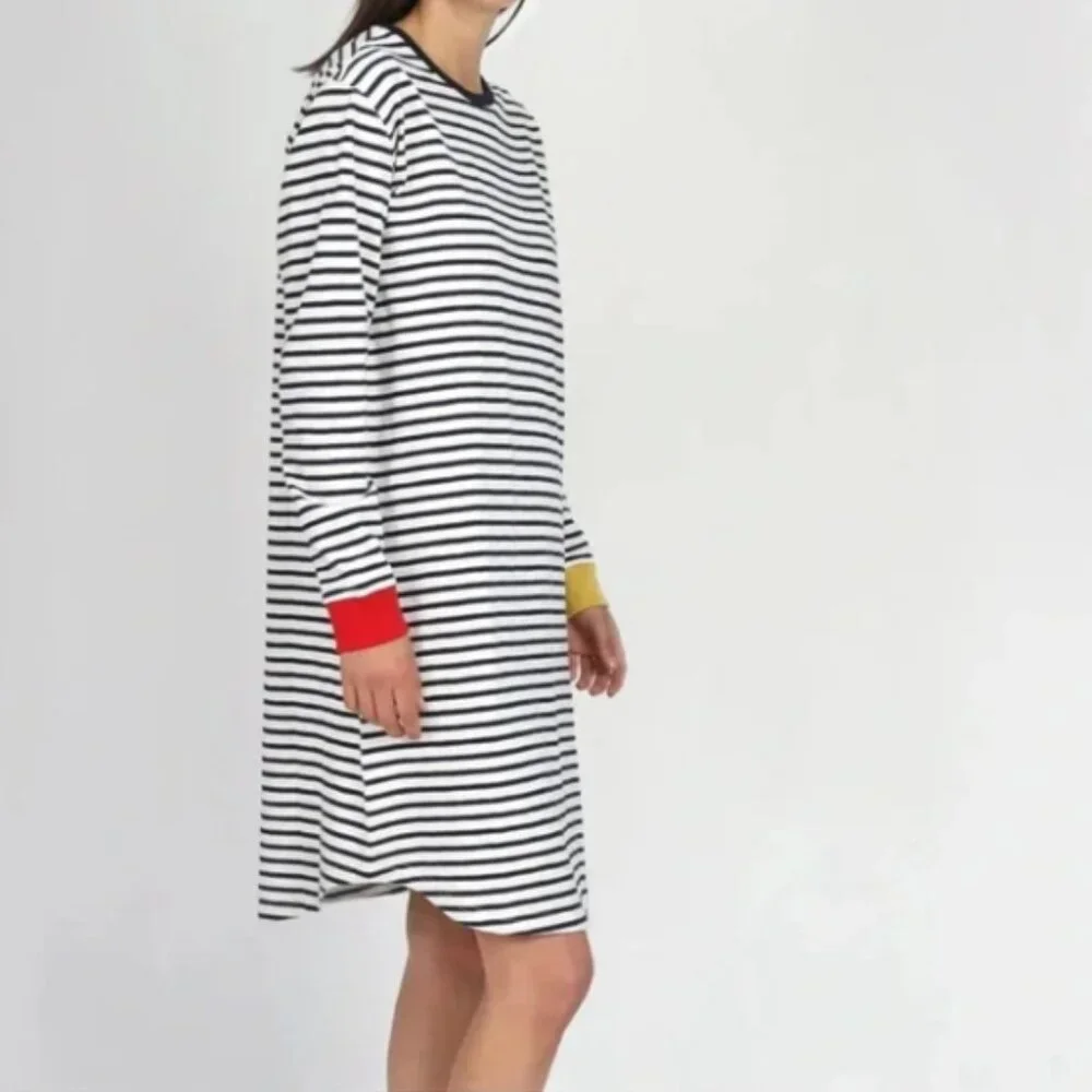 Sleepy Jones Twyla Navy & White Stripe Long Sleeve 100% Cotton Sleepshirt Small - Picture 2 of 7
